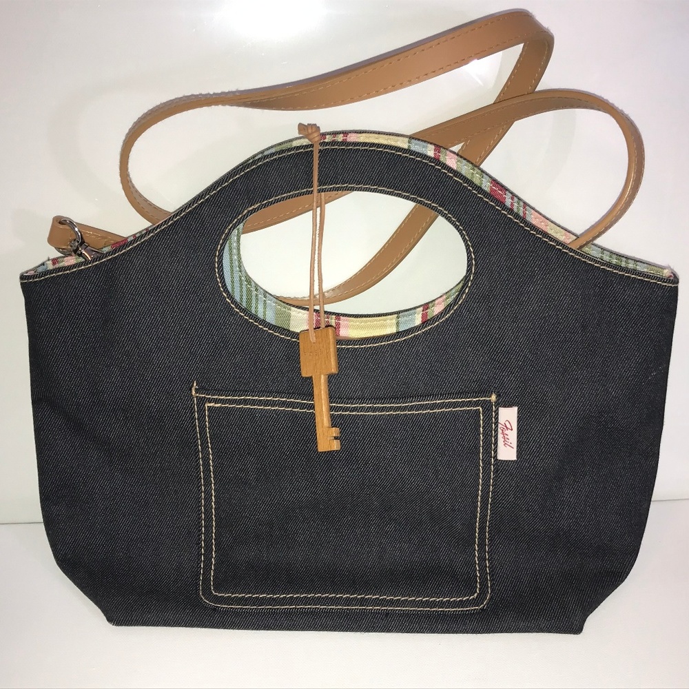 Fossil denim chambray purse w/ shoulder strap